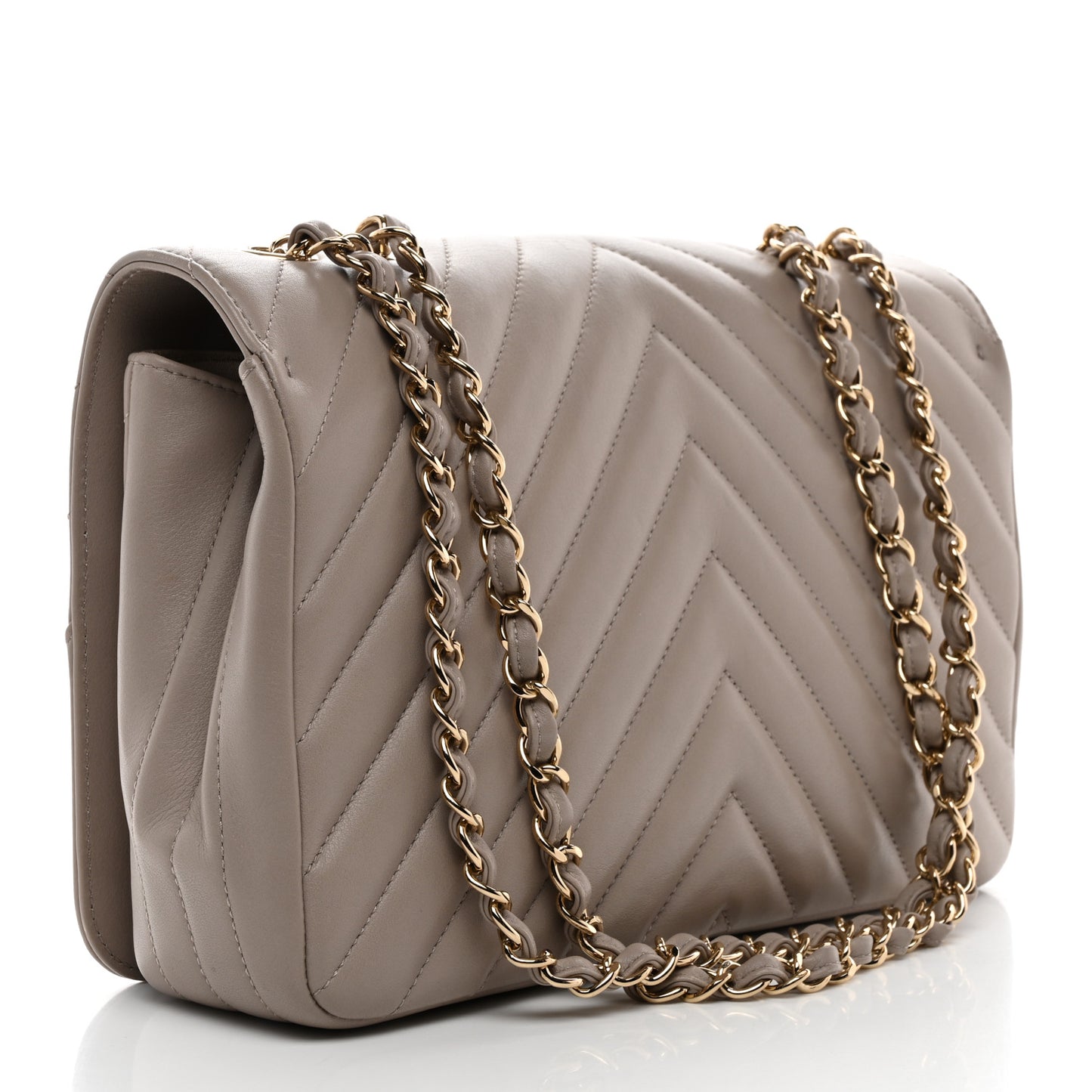 Calfskin Chevron Quilted Large Statement Flap Beige
