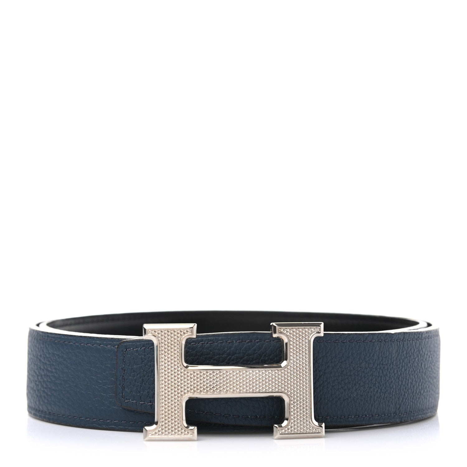 Hermes Box Togo 32mm Guilloche H Belt 85 Black Bleu de Prusse 1 of 5