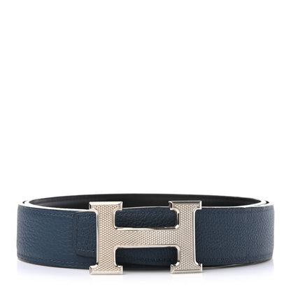 Hermes Box Togo 32mm Guilloche H Belt 85 Black Bleu de Prusse 1 of 5