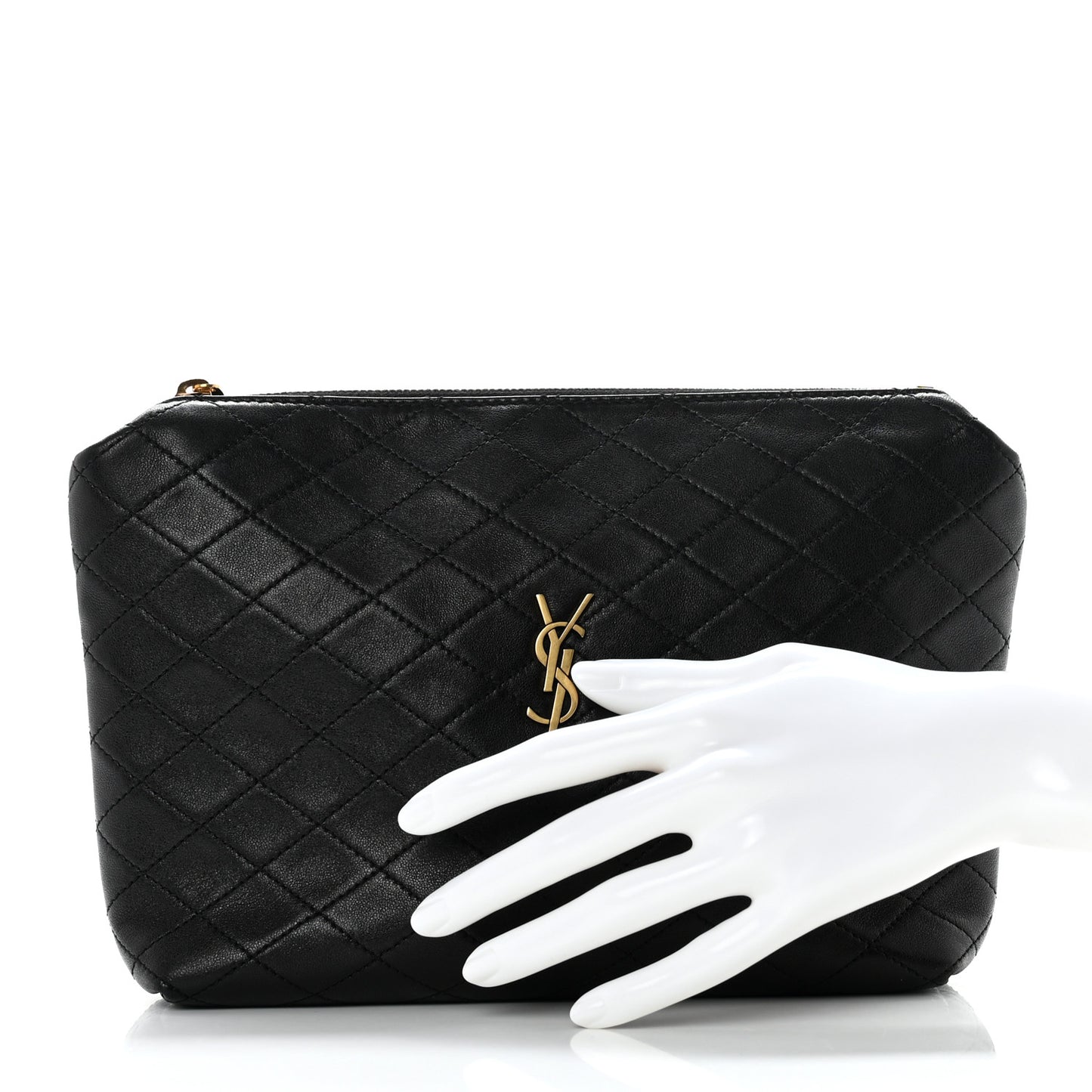 Lambskin Quilted Gaby Cosmetic Pouch Black