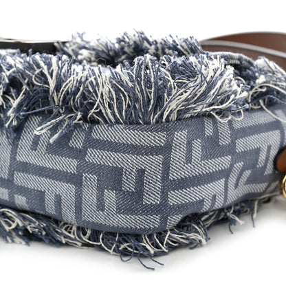 Fendi Denim Vitello Fringe FF Embroidered Baguette Myrtle Dark Nut 8 of 10