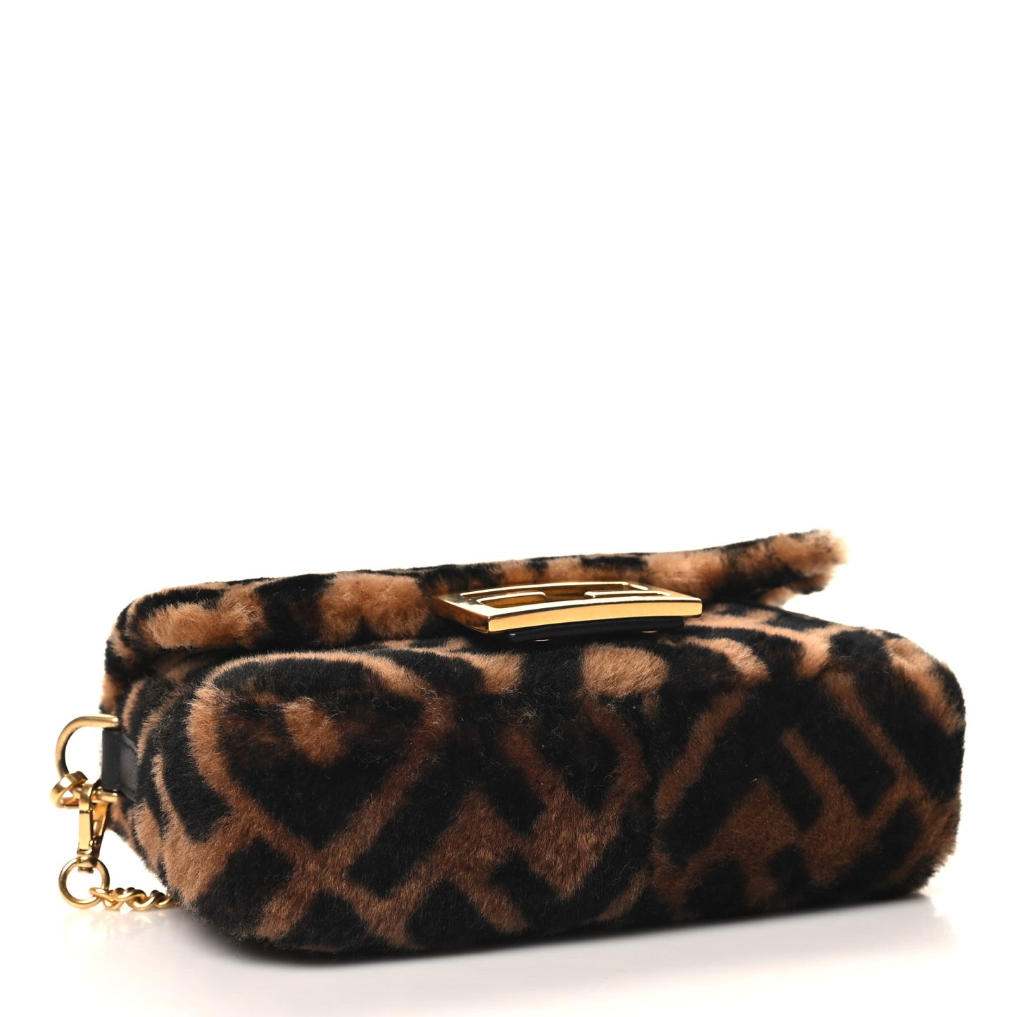 Shearling Vitello Dolce Macro FF 1974 Mini Baguette Tobacco Black