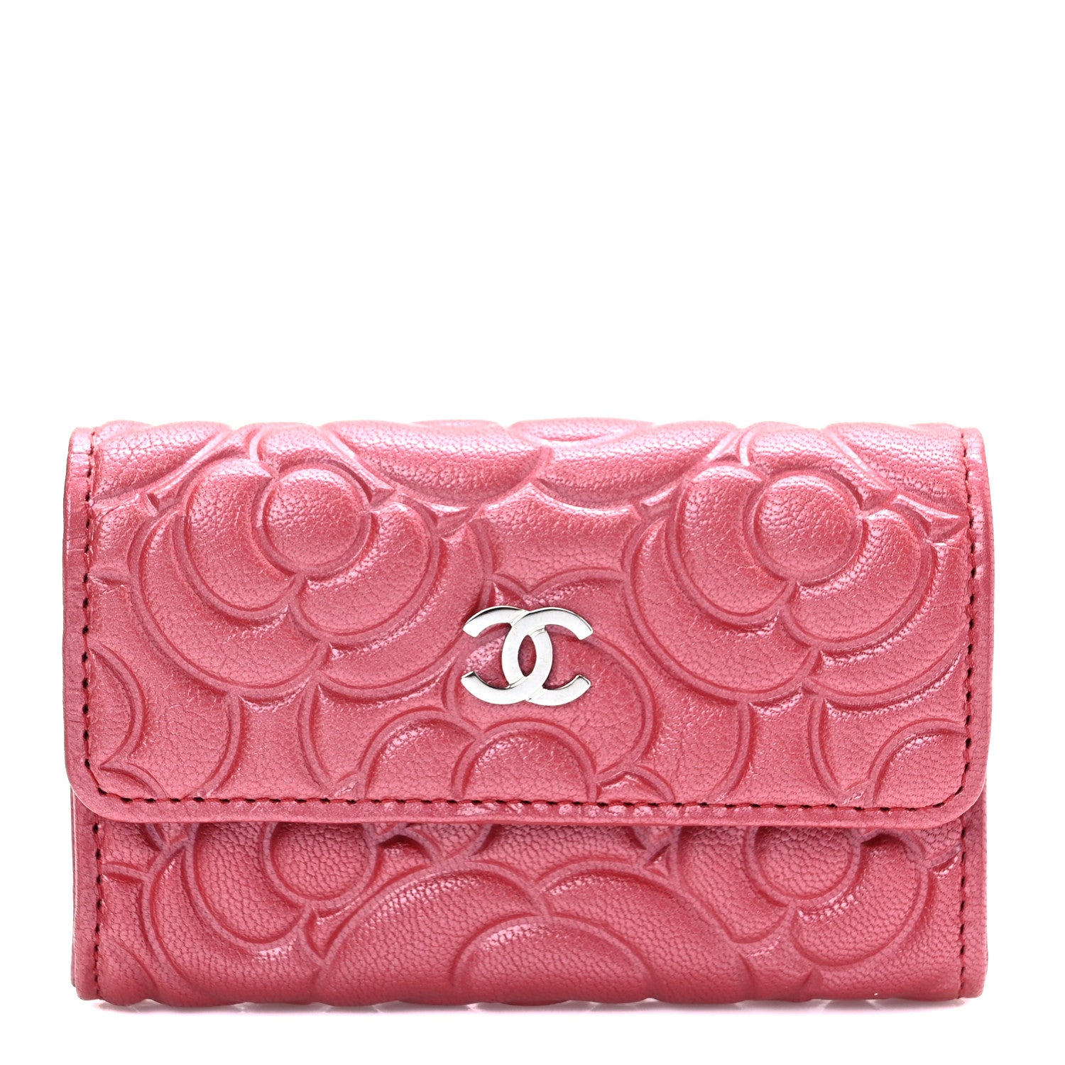Chanel Goatskin Camellia Embossed Card Holder Wallet Pink 1 of 6