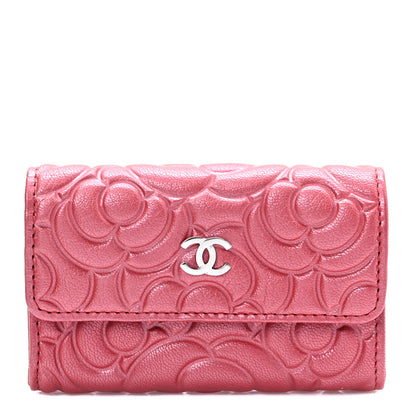 Chanel Goatskin Camellia Embossed Card Holder Wallet Pink 1 of 6