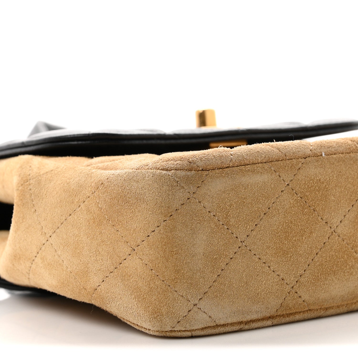 Chanel Suede Shiny Lambskin Quilted Crossbody Flap Black Beige 8 of 9