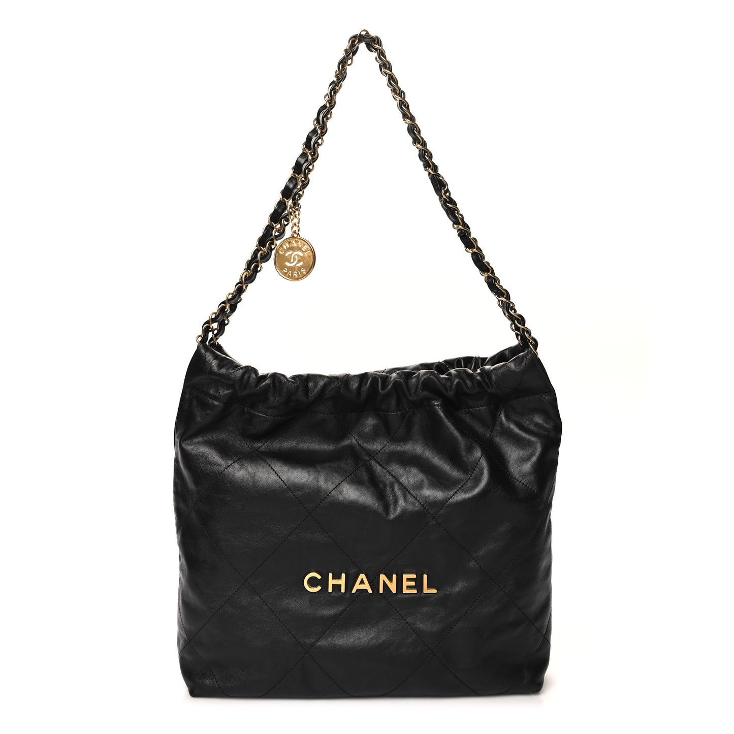 Shiny Calfskin Quilted Small Chanel 22 Black