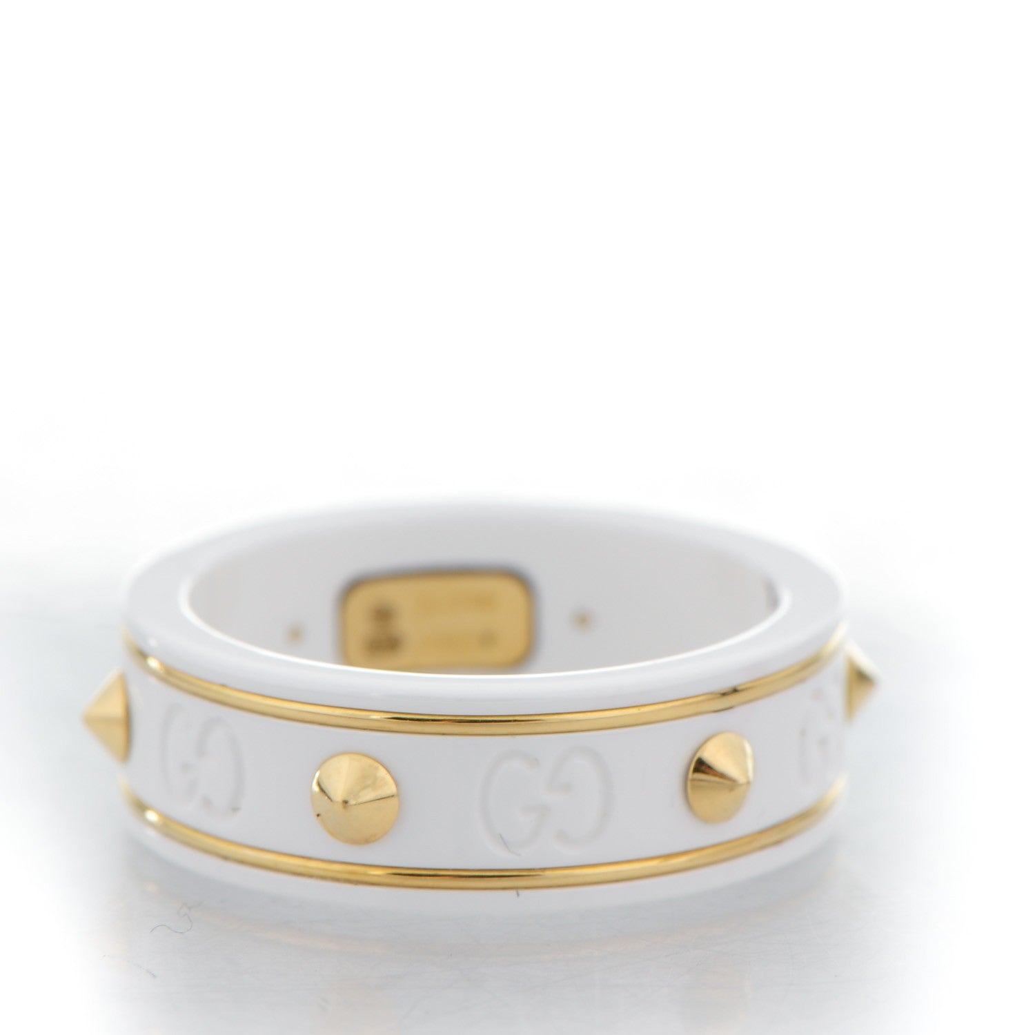Gucci 18K Yellow Gold Zirconia Powder 7mm Studded Icon Ring 56 7.5 White 3 of 6