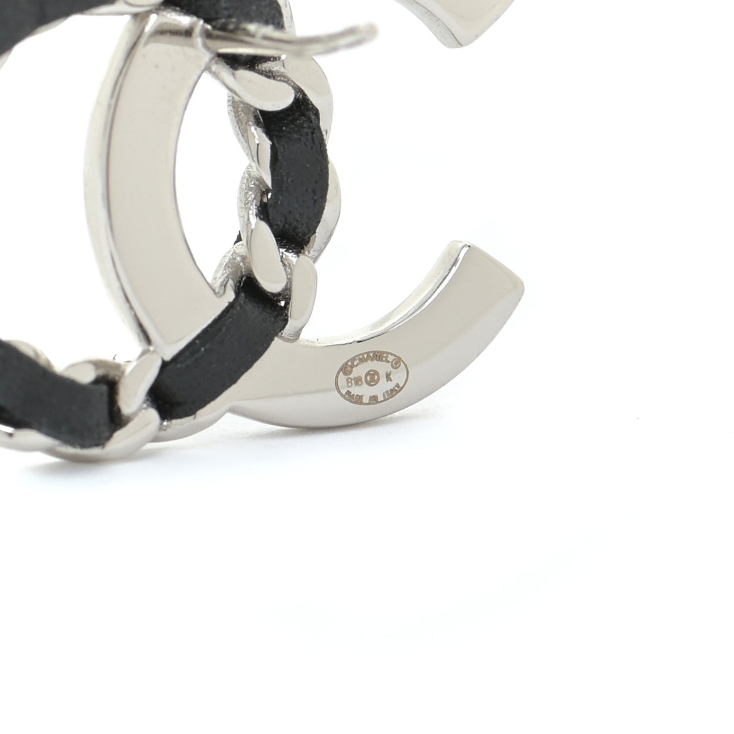 Crystal Baguette Lambskin Large CC Earrings Silver Black