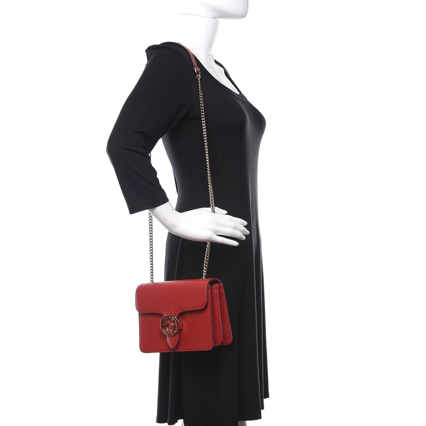Dollar Calfskin Small Interlocking G Shoulder Bag Red