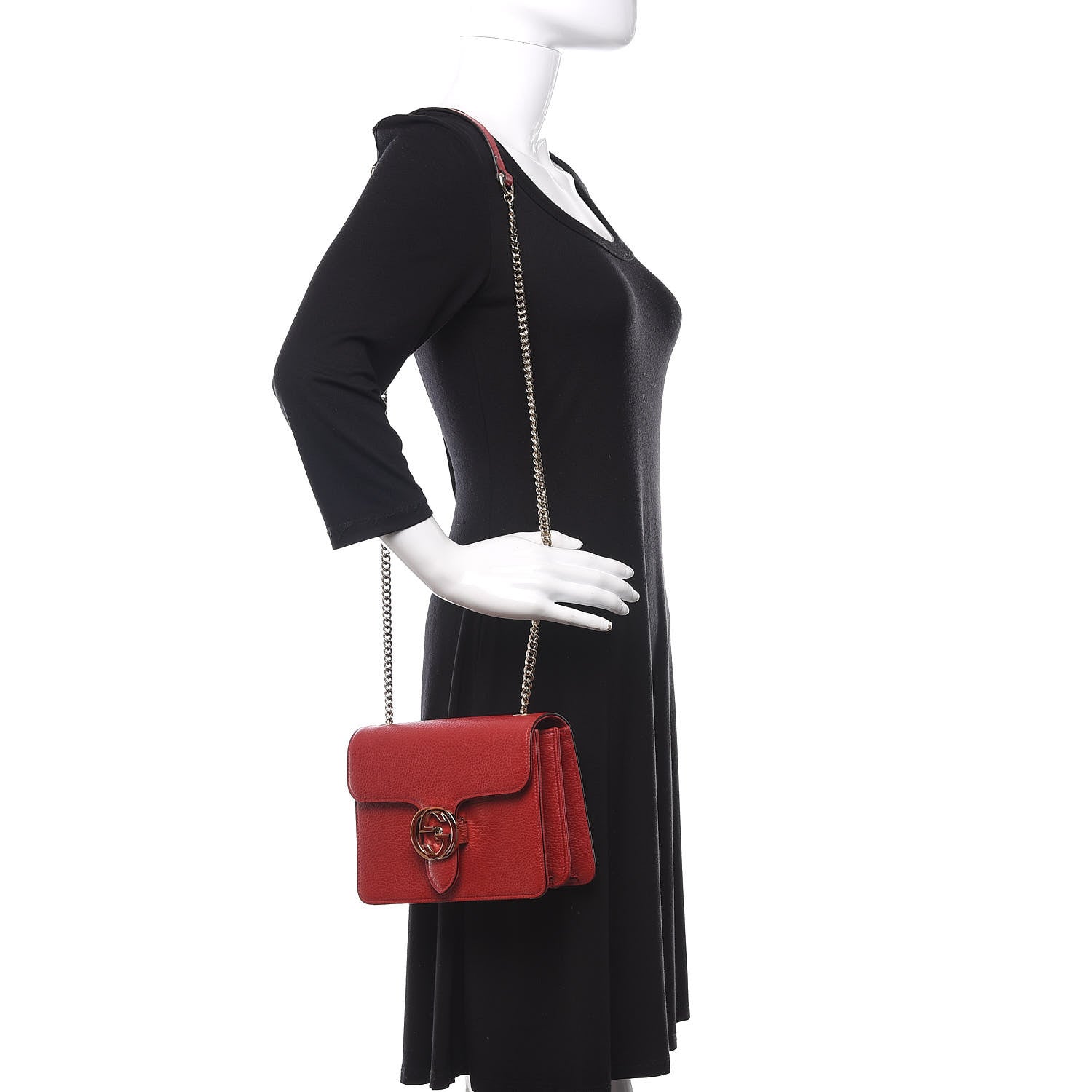 Gucci Dollar Calfskin Small Interlocking G Shoulder Bag Red 2 of 10