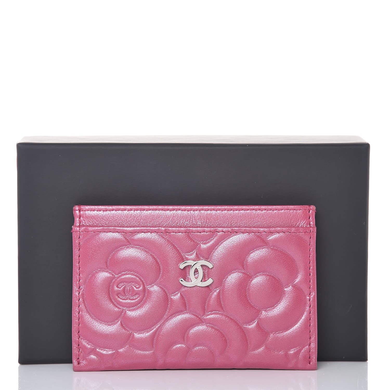 Chanel Metallic Lambskin Camellia Embossed Card Holder Fuchsia 9 of 9