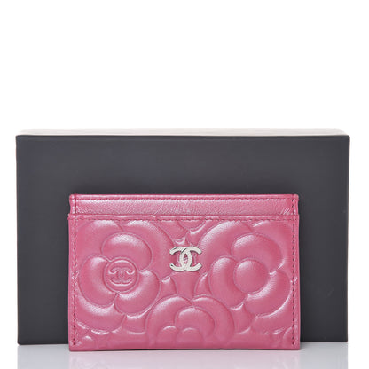 Chanel Metallic Lambskin Camellia Embossed Card Holder Fuchsia 9 of 9