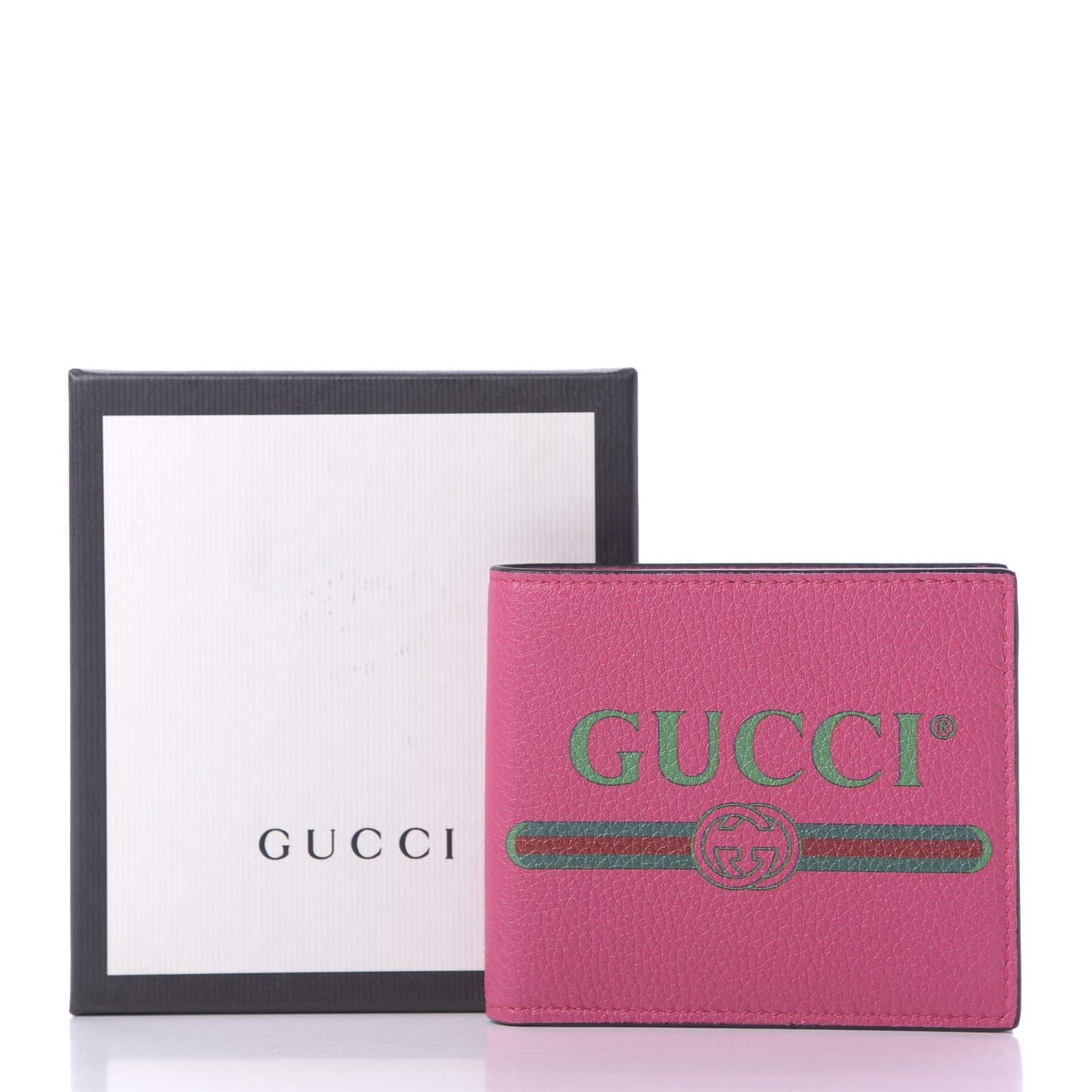 Gucci Grained Calfskin Logo Bi-Fold Wallet Box Pink Green 10 of 10