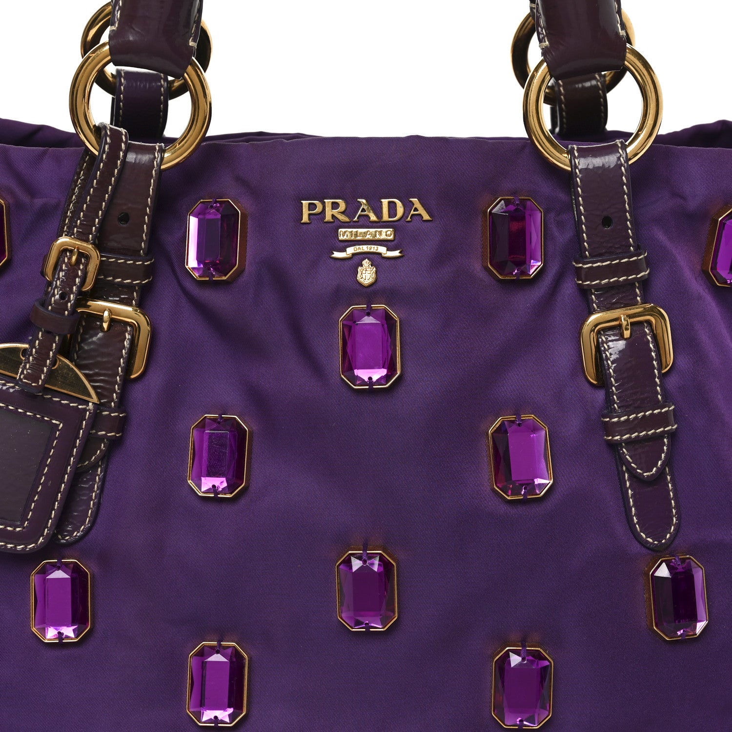 Prada Tessuto Nylon Pietre Jeweled Tote Anemone 7 of 9
