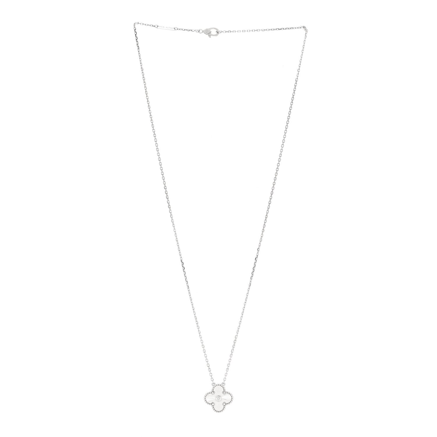 Van Cleef & Arpels 18K White Gold Diamond Guilloche Vintage Alhambra Pendant Necklace 2 of 6