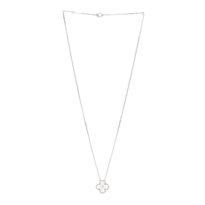 Van Cleef & Arpels 18K White Gold Diamond Guilloche Vintage Alhambra Pendant Necklace 2 of 6