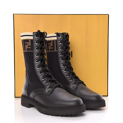 Fendi Calfskin Stretch Fabric Rockoko Biker Boots 36 Tobacco Black Marino 8 of 8