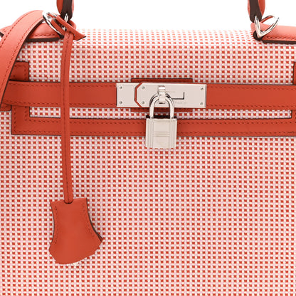 Hermes Toile Quadrille Swift Kelly Sellier 28 Ecru Brique Mauve Terre 8 of 11