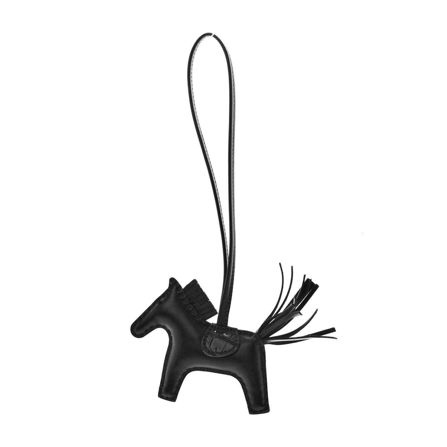 Hermes Milo Lambskin Matte Alligator Touch Grigri Rodeo Horse Bag Charm PM So Black 1 of 5