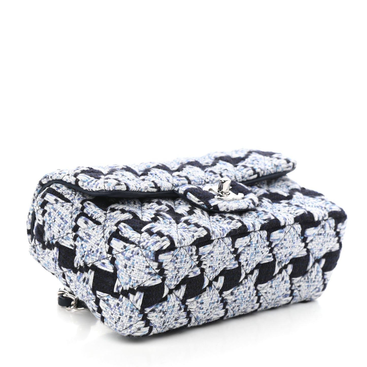Tweed Quilted Mini Rectangular Flap Black White Light Blue