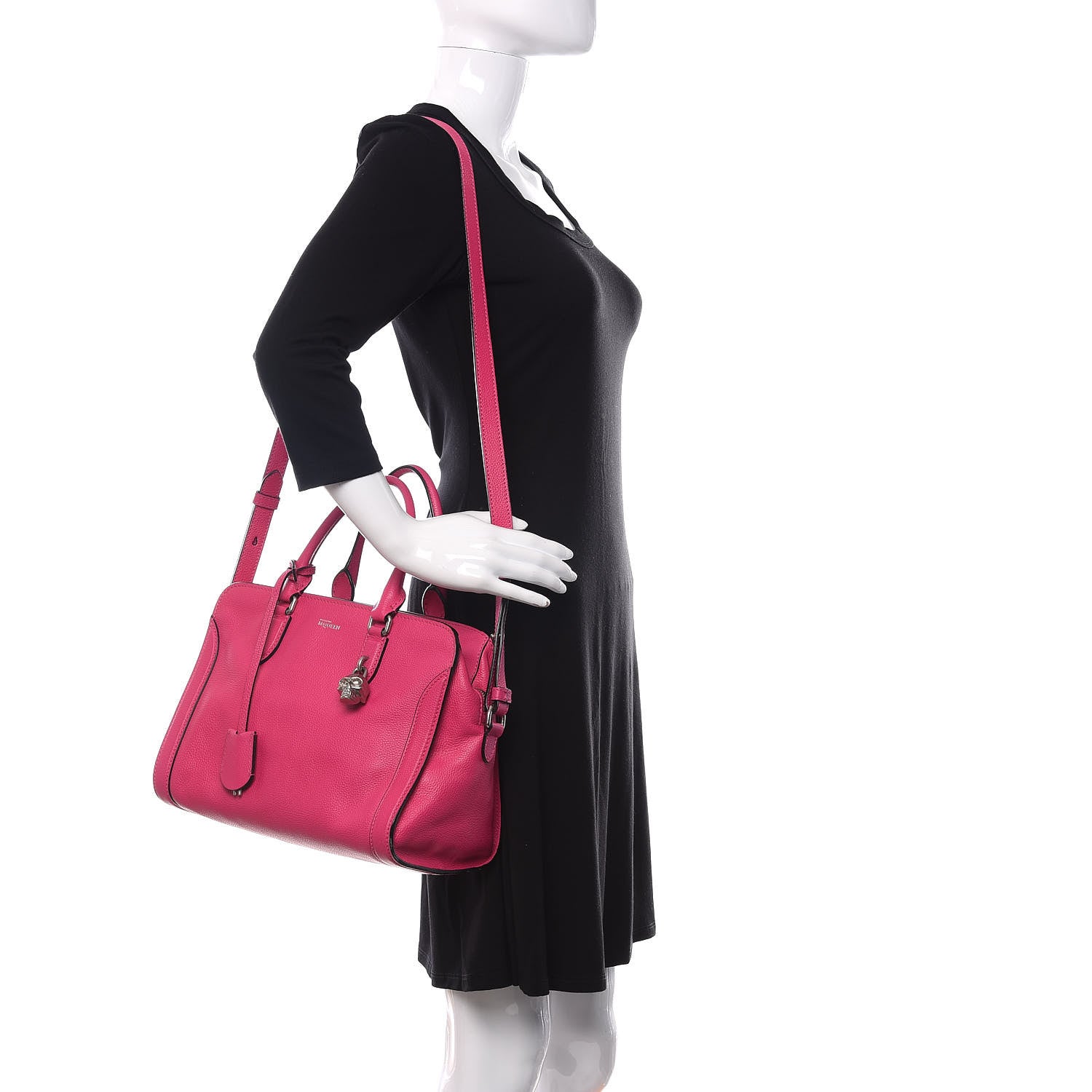 Alexander McQueen Pebbled Calfskin Small Skull Padlock Zip Around Tote Bouganville 2 of 21
