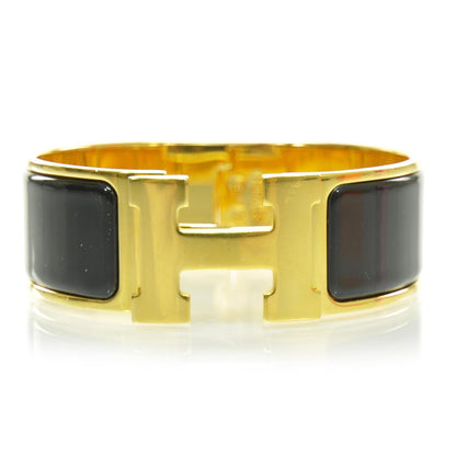 Hermes Enamel Clic Clac H Bracelet Wide Black Gold 1 of 7