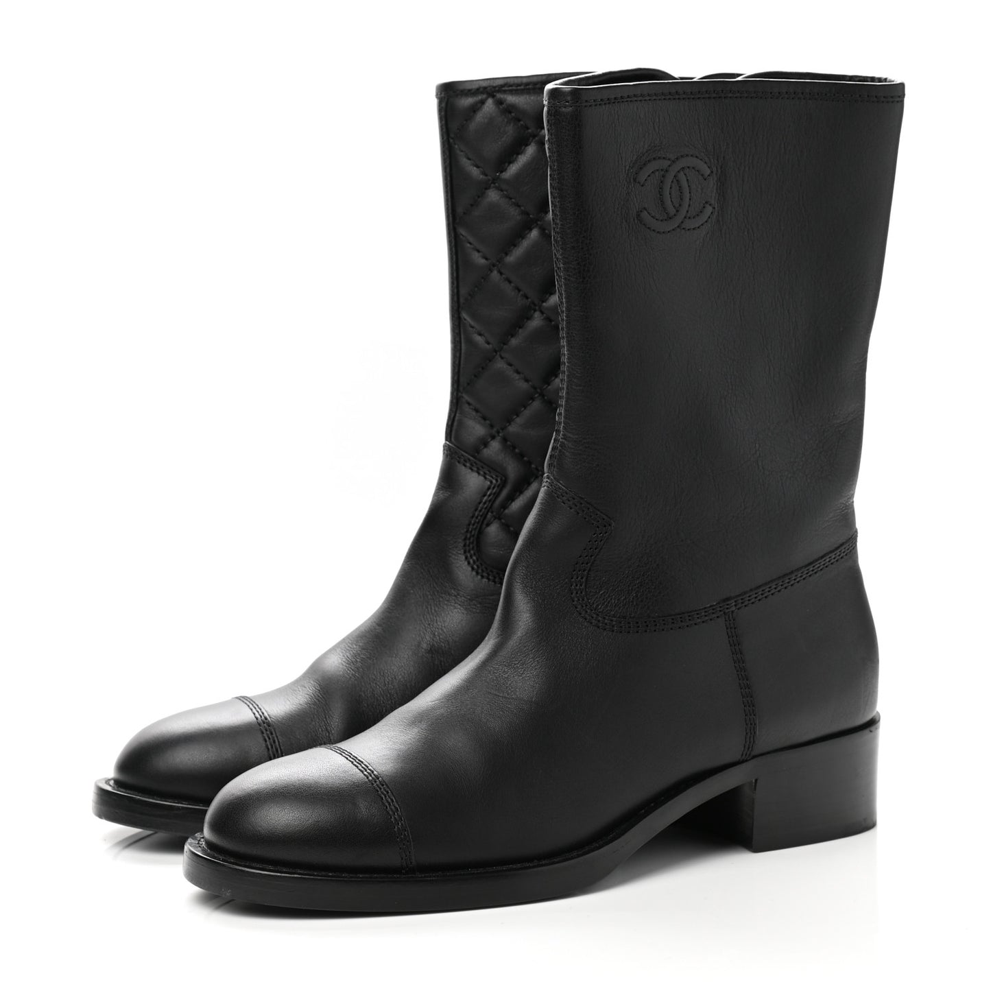 Calfskin Quilted CC Boots 39.5 Black