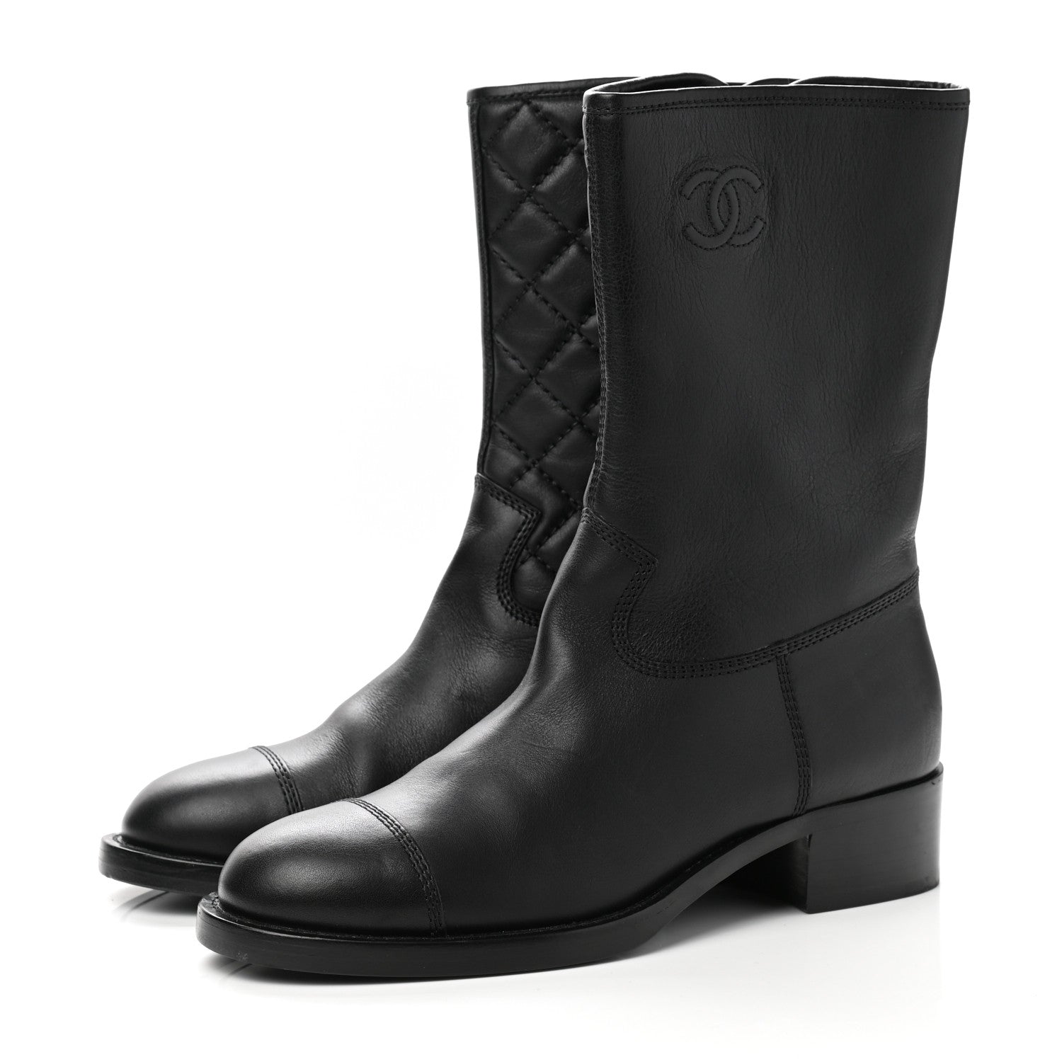 Chanel Calfskin Quilted CC Boots 39.5 Black 3 of 8