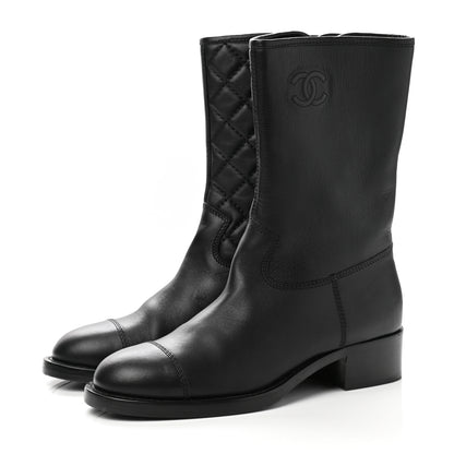 Chanel Calfskin Quilted CC Boots 39.5 Black 3 of 8