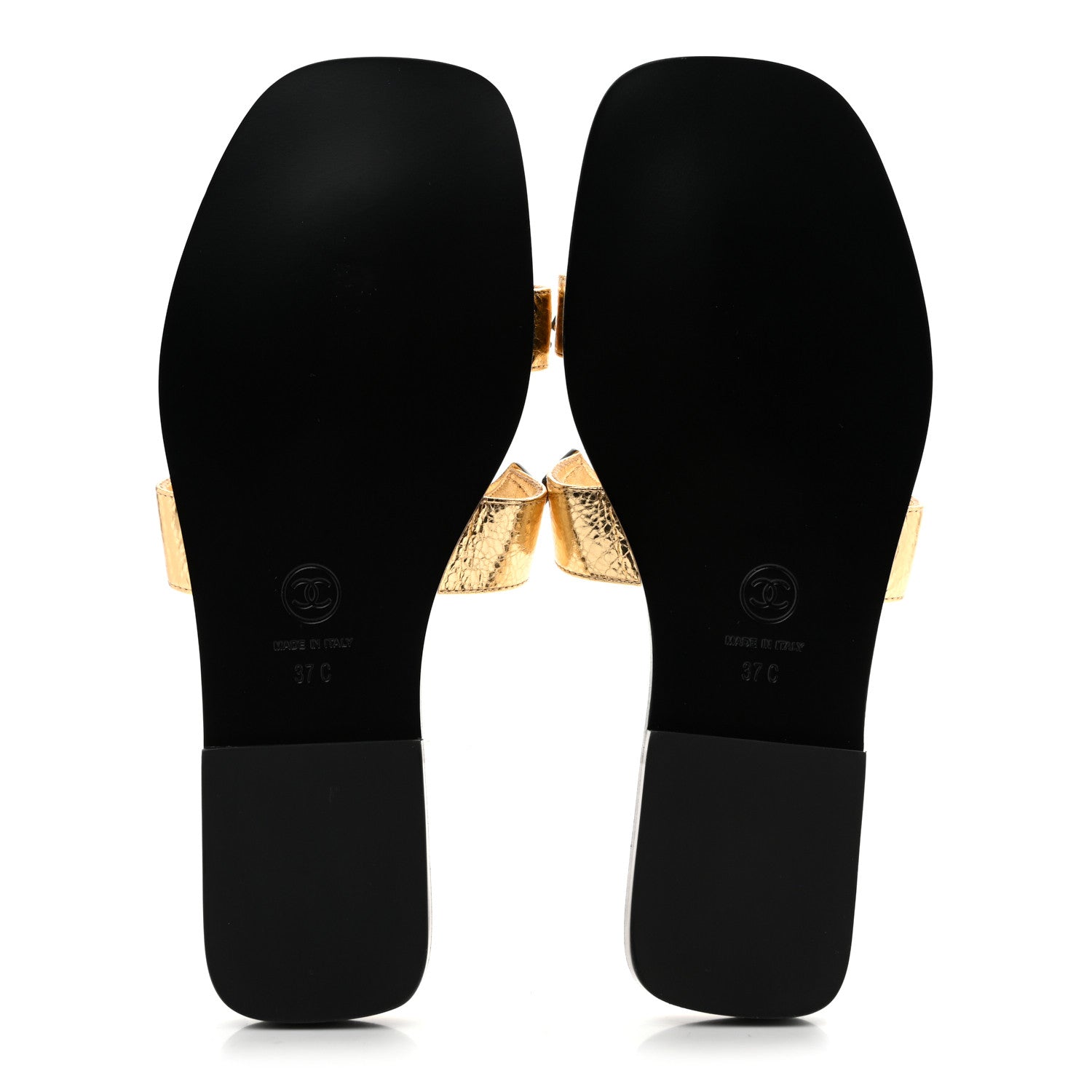 Chanel Crackled Laminated Calfskin CC Cut Out Mules Sandals 37 Gold 6 of 10