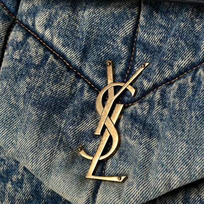 Saint Laurent Denim Quilted Medium Loulou Puffer Monogram Chain Satchel Blue Black 5 of 6