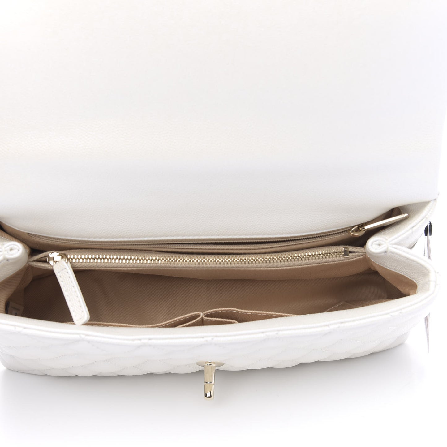 Iridescent Caviar Quilted Small Coco Handle Flap White
