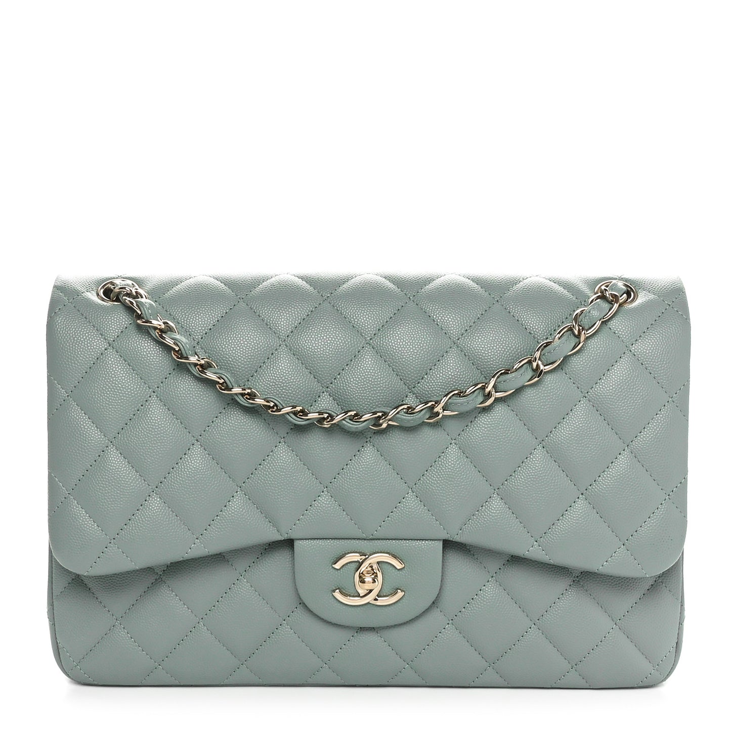 Caviar Quilted Jumbo Double Flap Dark Green