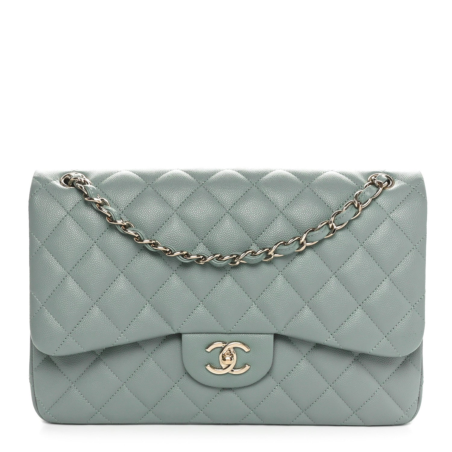 Chanel Caviar Quilted Jumbo Double Flap Dark Green 1 of 11