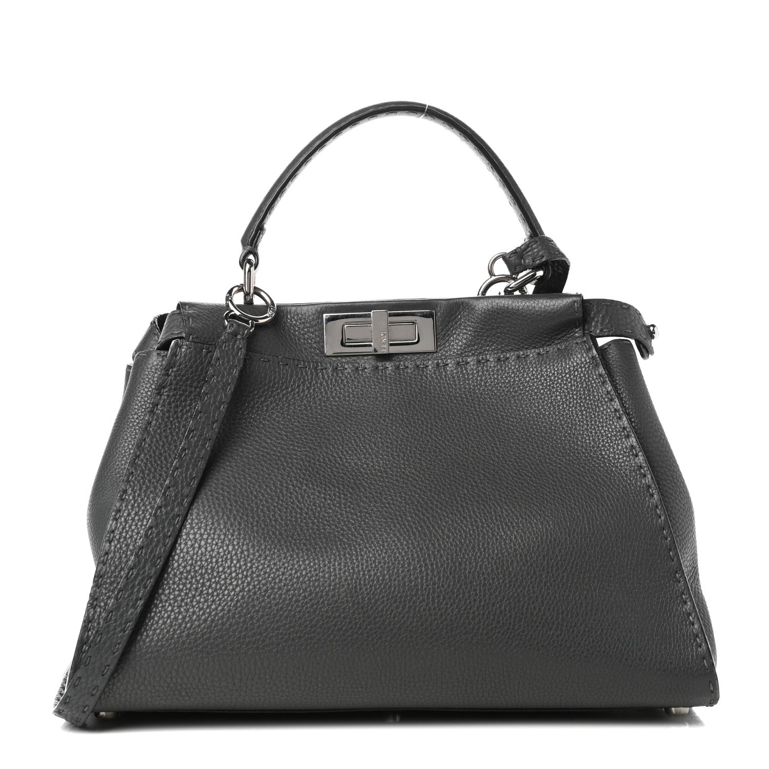 Fendi Cuoio Romano Selleria Bi-Color Medium Peekaboo Iconic Satchel Asfalto Latte 1 of 9
