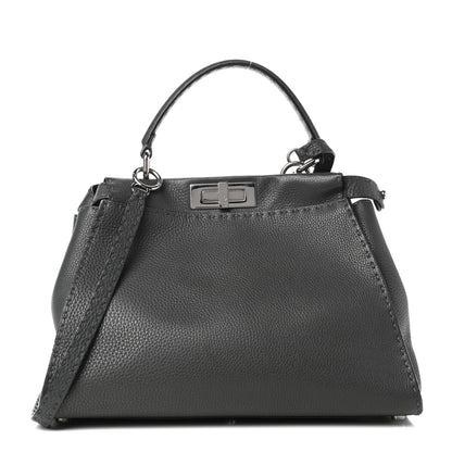 Fendi Cuoio Romano Selleria Bi-Color Medium Peekaboo Iconic Satchel Asfalto Latte 1 of 9