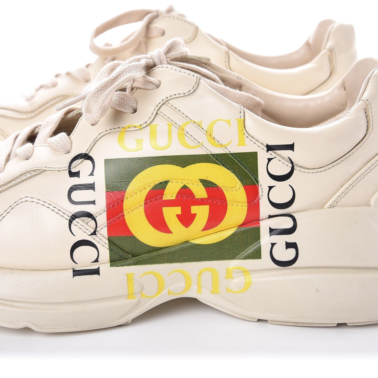 Gucci Calfskin Interlocking G Logo Mens Rhyton Sneakers 9 Ivory 10 of 10