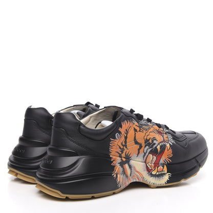 Gucci Calfskin Tiger Print Mens Rhyton Sneakers 10.5 Black 4 of 9