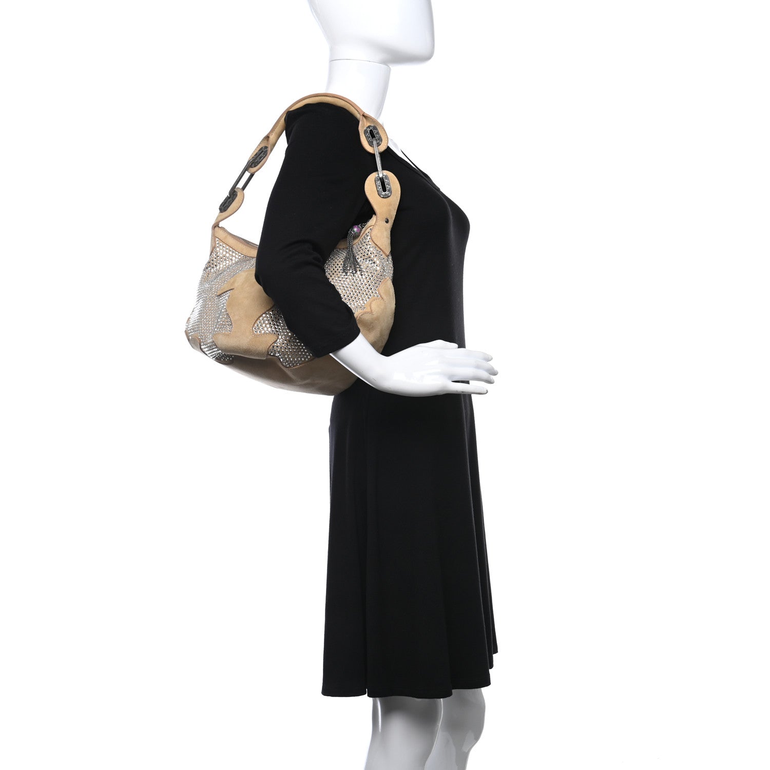 Jimmy Choo Suede Crystal Grant Hobo Bag Beige 2 of 8