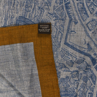 Hermes Cashmere Silk La Cite Cavaliere Shawl 140 Gold Gris Chine 3 of 4