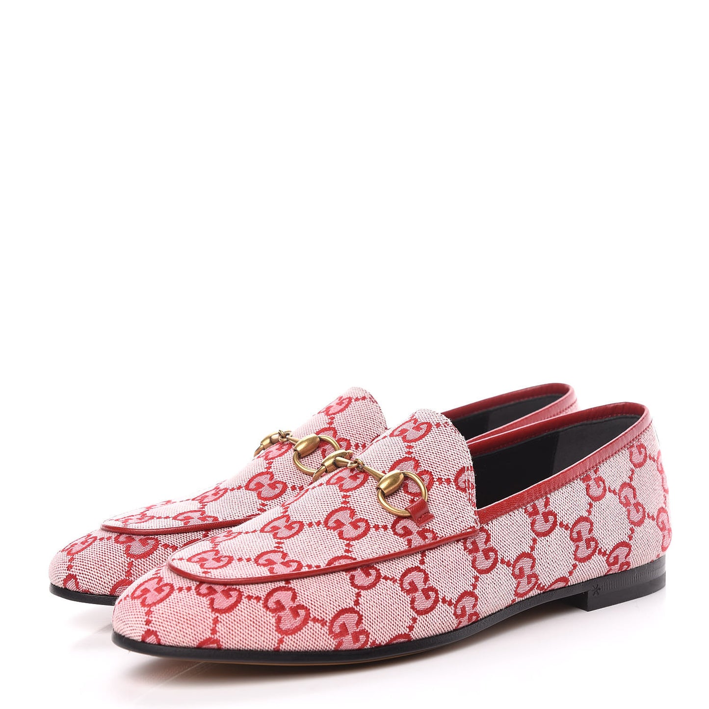 Canvas GG Monogram Horsebit Womens Jordaan Loafers 36.5 Gardenia Hibiscus Red