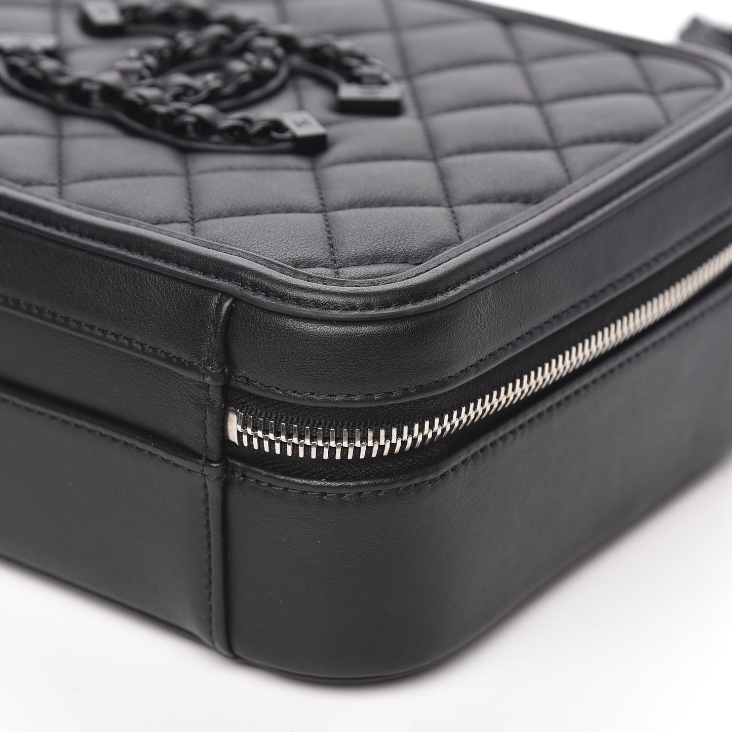 Calfskin Quilted Medium CC Filigree Vanity Case Black