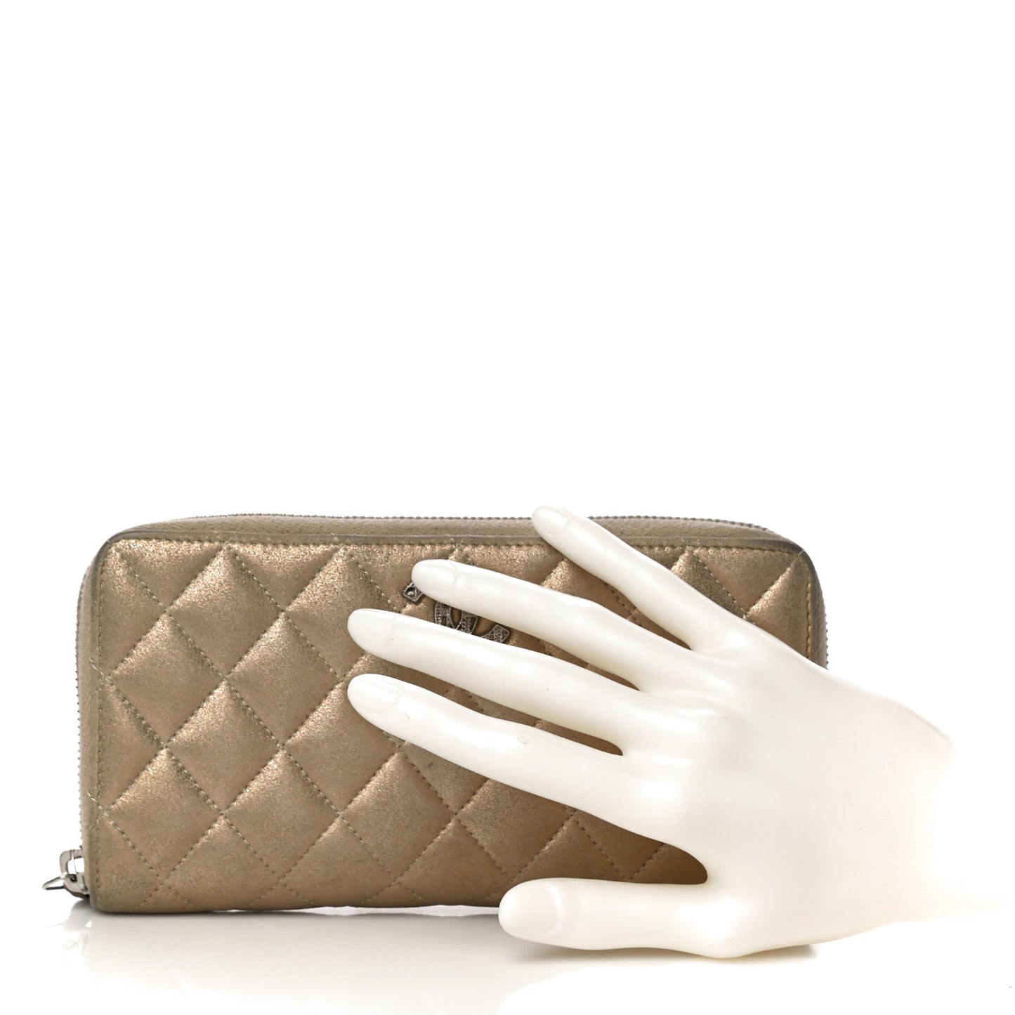 Metallic Lambskin Quilted Gusset Wallet Gold