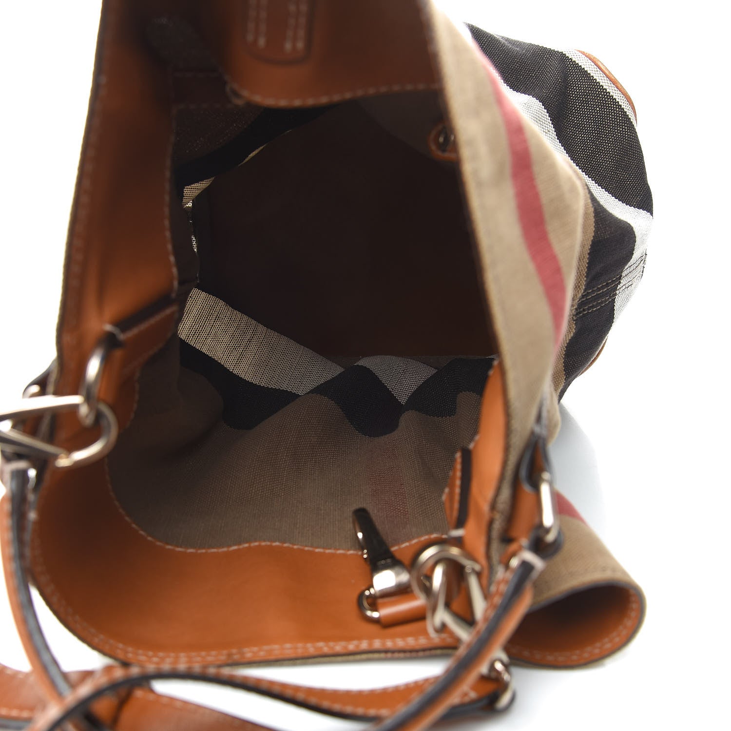 Burberry Canvas Mega Check Medium Ashby Hobo Saddle Brown 5 of 14
