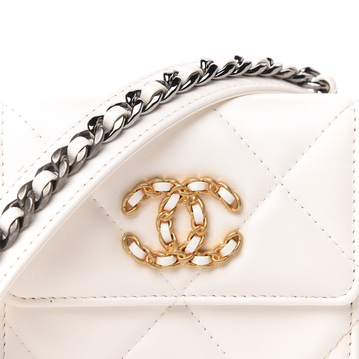 Chanel Shiny Goatskin Quilted Chanel 19 Flap Coin Purse With Chain White 11 of 11