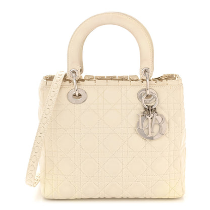 Christian Dior Lambskin Cannage Ruffle Trim Medium Lady Dior Off White 1 of 14