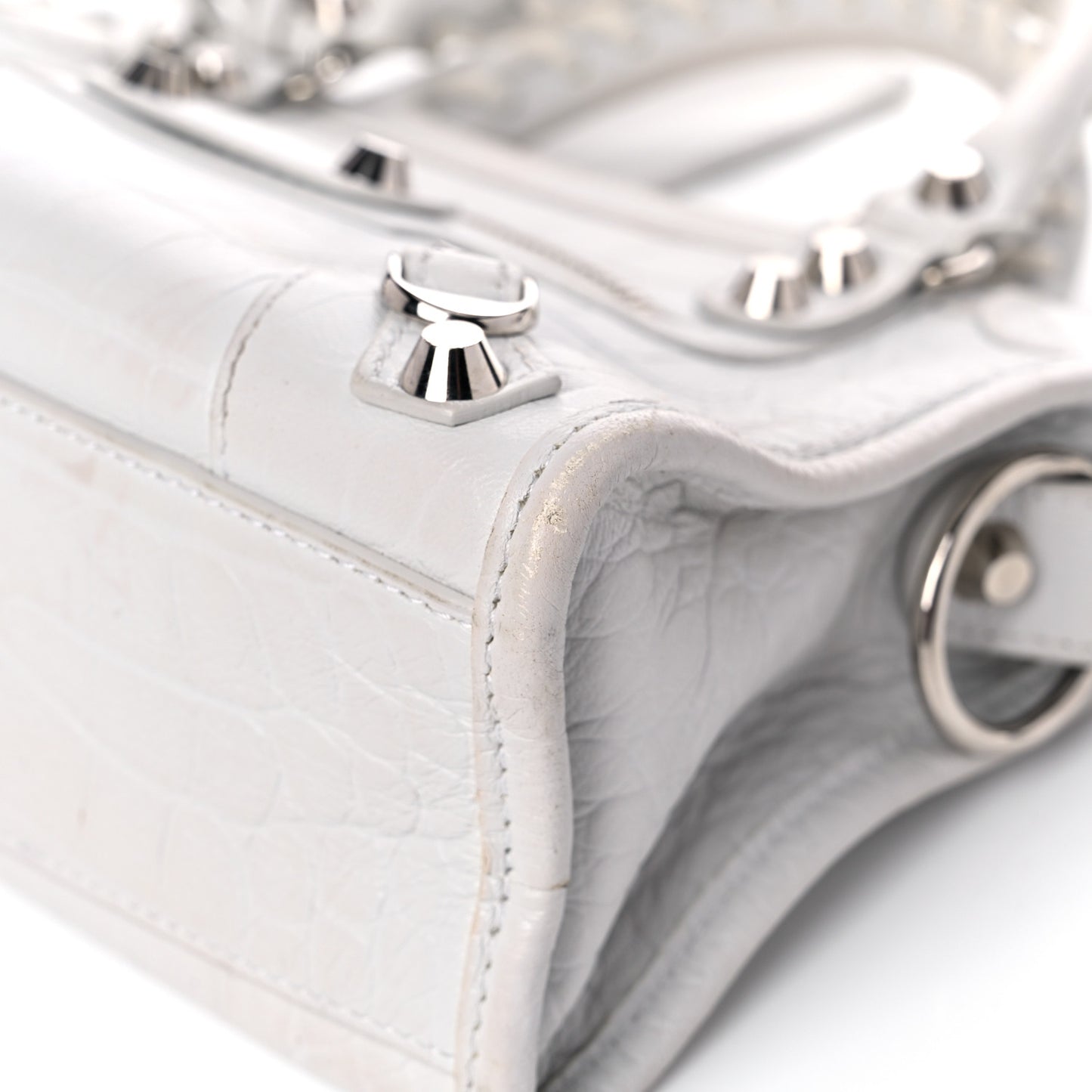 Matte Supple Lambskin Crocodile Embossed Classic Silver Hardware Mini City White