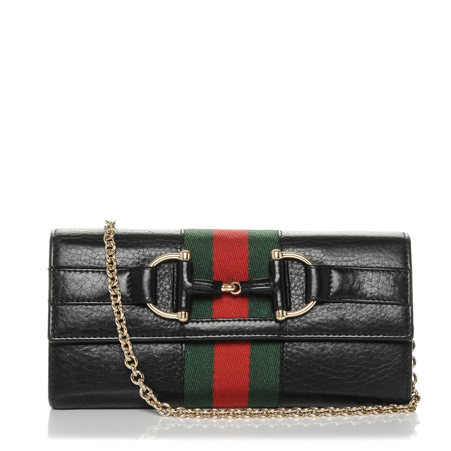 Gucci Calfskin Web Horsebit Chain Clutch Wallet Black 3 of 7