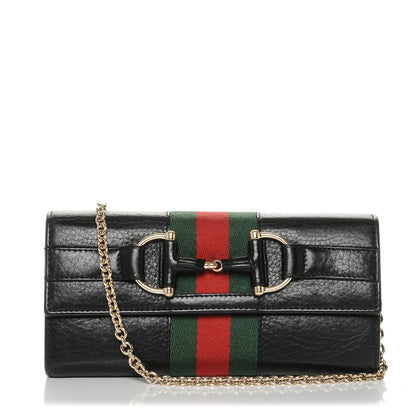 Gucci Calfskin Web Horsebit Chain Clutch Wallet Black 3 of 7