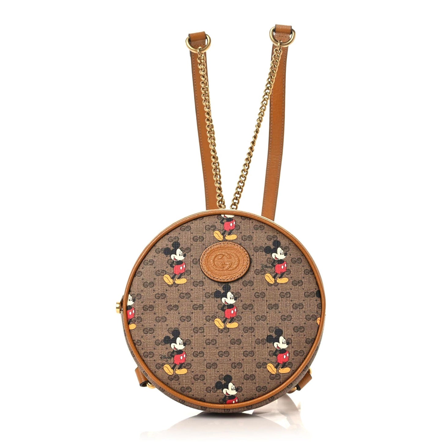 X DISNEY Mini Vintage GG Supreme Monogram Mickey Mouse Round Backpack Beige Vintage Sun Oil